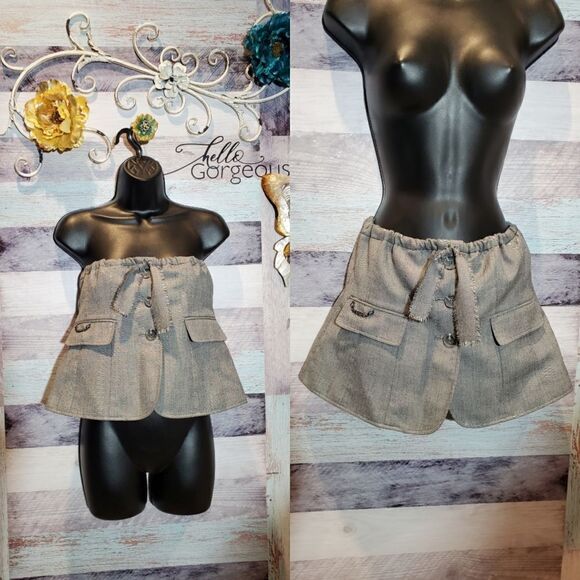 Upcycled M/L Button Up Skirt or Strapless Tank Top Tahari Fully Lined Festival - Picture 1 of 9
